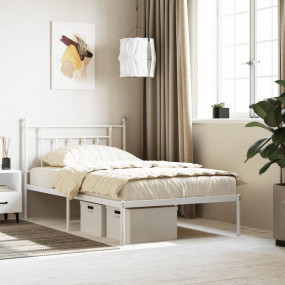 Bed Frame White Powder-Coated Steel Twin Bed Frame Rect...