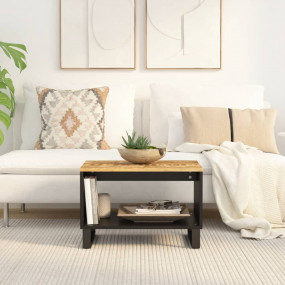 Coffee Table Natural Wood and Black Solid Mango Wood an...