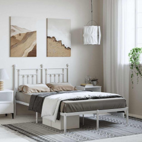 Bed Frame White Powder-Coated Steel Full Bed Frame Rect...