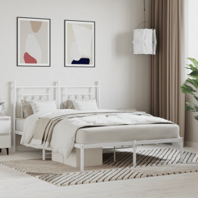 Bed Frame White Powder-Coated Steel Double Bed Frame