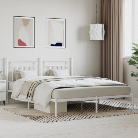 Bed Frame White Powder-Coated Steel Super King Bed Fram...