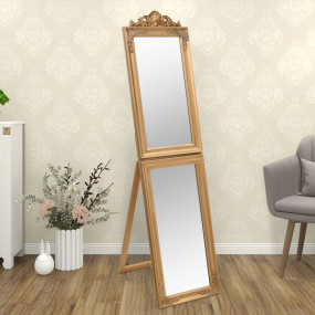 Free-standing Mirror Gold Glass, eucalyptus wood, engin...