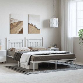 Bed Frame White Powder-Coated Steel Full Bed Frame Rect...