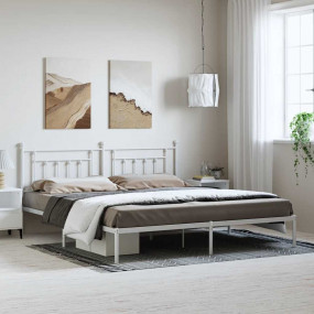 Bed Frame White Powder-Coated Steel 76 x 80 in Bed Fram...