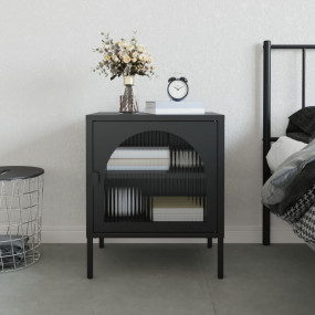 Nightstand Black Powder-coated steel, fluted glass