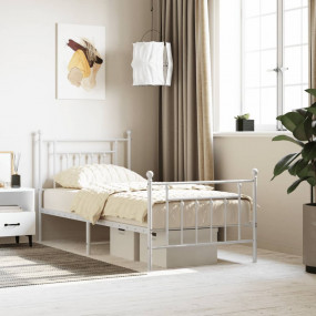 Bed Frame White Powder-coated Steel Twin Bed Frame Rect...