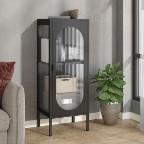 Sideboard Black Powder-coated steel, fluted glass