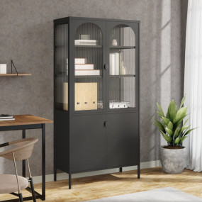 Highboard Black Powder-coated steel, fluted glass Large...