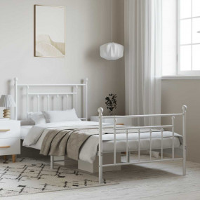 Bed Frame White Powder-Coated Steel Single Bed Frame
