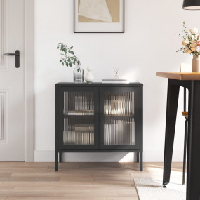 Sideboard Black Powder-coated steel, fluted glass Mediu...