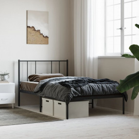 Bed Frame Black Powder-Coated Steel Twin Bed Frame Rect...