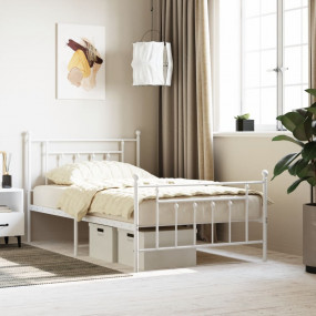Bed Frame White Powder-Coated Steel Twin Bed Frame Rect...