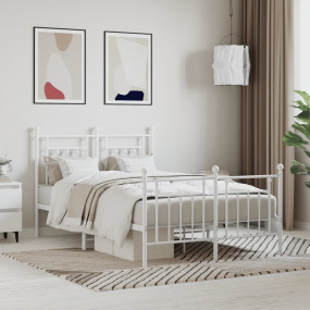 Bed Frame White Powder-Coated Steel Small Double Bed Fr...