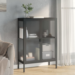 Sideboard Black Powder-coated steel, fluted glass Mediu...