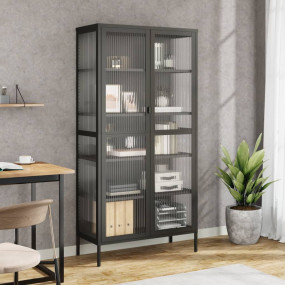 Highboard Black Powder-coated steel, ribbed glass Large...