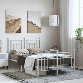 Bed Frame White Powder-Coated Steel Double Metal Bed Fr...