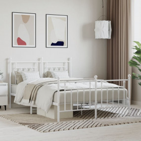 Bed Frame White Steel Full Bed Frame Rectangular Indust...