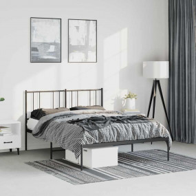 Bed Frame Black Powder-Coated Steel Full Bed Frame Rect...