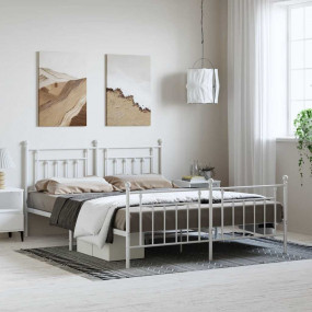 Bed Frame White Powder-Coated Steel Full Bed Frame Rect...