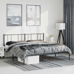 Bed Frame Black Powder-Coated Steel Full Bed Frame Rect...
