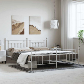 Bed Frame White Powder-Coated Steel 76.0 x 80.0 in Indu...
