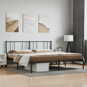 Bed Frame Black Powder-Coated Steel Full Bed Frame Rect...