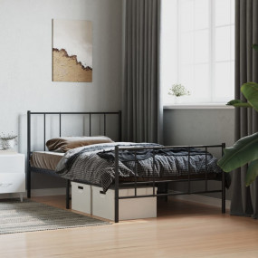Bed Frame Black Powder-Coated Steel Twin Metal Bed Fram...