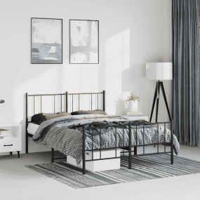 Bed Frame Black Powder-Coated Steel 53.9x74.8 in Bed Fr...