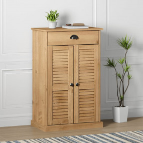 Shoe Cabinet Honey Wax Solid Pine Wood, Engineered Wood...