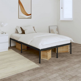 Bed Frame Black Powder-Coated Steel 47.2x79 in Double B...