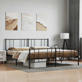 Bed Frame Black Powder-Coated Steel 76 x 80 in Bed Fram...