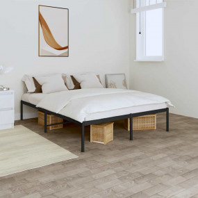 Bed Frame Black Powder-Coated Steel Full Bed Frame Rect...