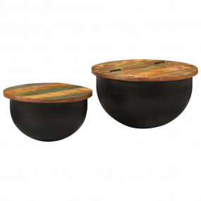 Coffee Table Set of 2 Black and varied reclaimed wood c...