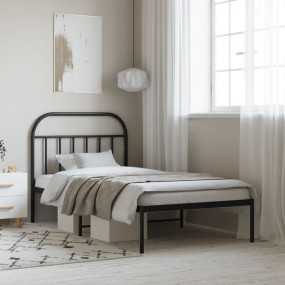 Bed Frame Black Powder-Coated Steel Single Bed Frame