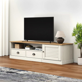 TV Cabinet White Solid pine wood, engineered wood, meta...