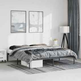 Bed Frame Black Powder-Coated Steel King Bed Frame Rect...