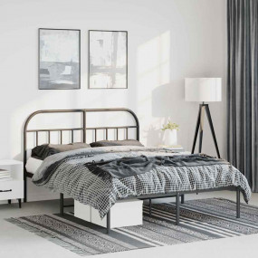 Bed Frame Black Powder-Coated Steel Full Bed Frame Rect...