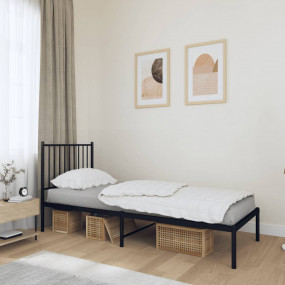 Bed Frame Black Powder-Coated Steel Small Single Bed Fr...