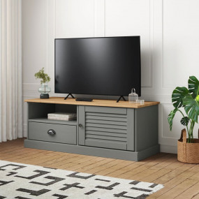 TV Cabinet Grey Solid pine wood, engineered wood, metal...