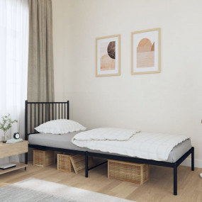 Bed Frame Black Powder-Coated Steel 35.4x74.8 in Bed Fr...