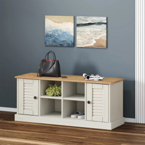 Shoe Bench White Solid pine wood, engineered wood, meta...