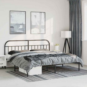 Bed Frame Black Powder-Coated Steel Double Bed Frame