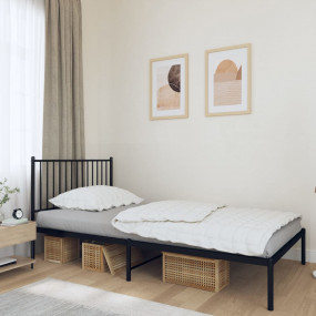 Bed Frame Black Powder-Coated Steel Single Bed Frame