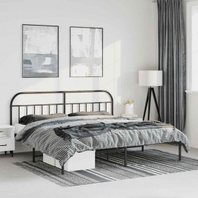 Bed Frame Black Powder-Coated Steel Full Bed Frame Rect...