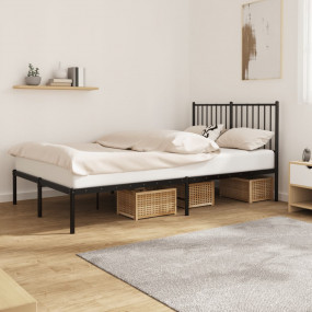 Bed Frame Black Powder-Coated Steel Small Double Durabl...