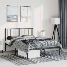 Bed Frame Black Powder-Coated Steel 53.1x74.8 in Bed Fr...