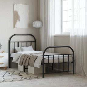 Bed Frame Black Powder-Coated Steel 80 x 79 in Bed Fram...
