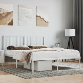 Bed Frame White Powder-Coated Steel 47.2x79.1 in Bed Fr...