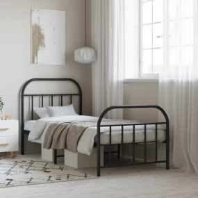 Bed Frame Black Powder-Coated Steel Twin Bed Frame Rect...