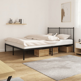 Bed Frame Black Powder-Coated Steel Double Bed Frame